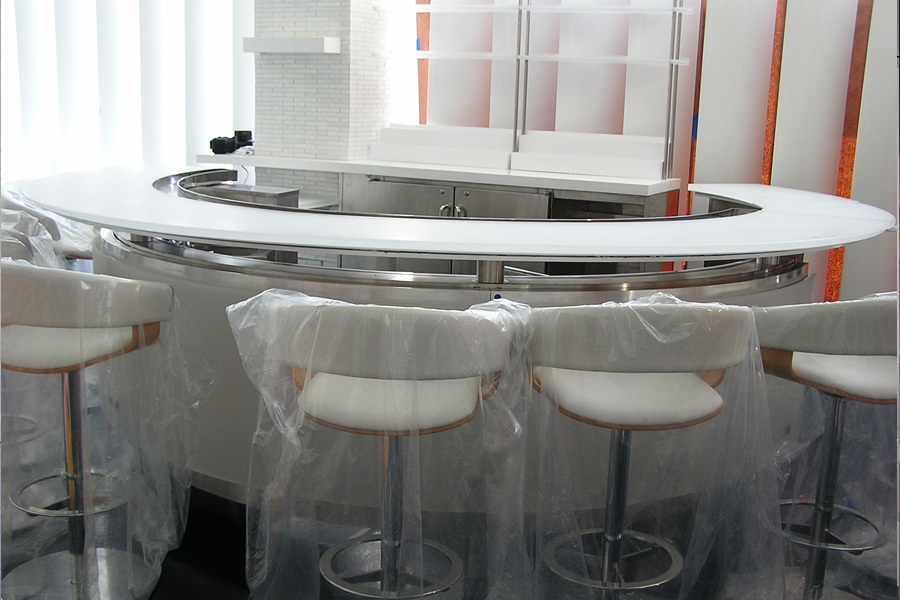 image of custom bar counter with barstools at Kumo Los Angeles
