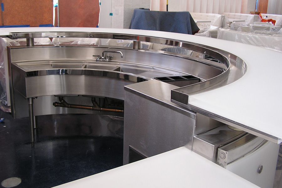 image of custom three compartment sink and ice chest at Kumo Los Angeles