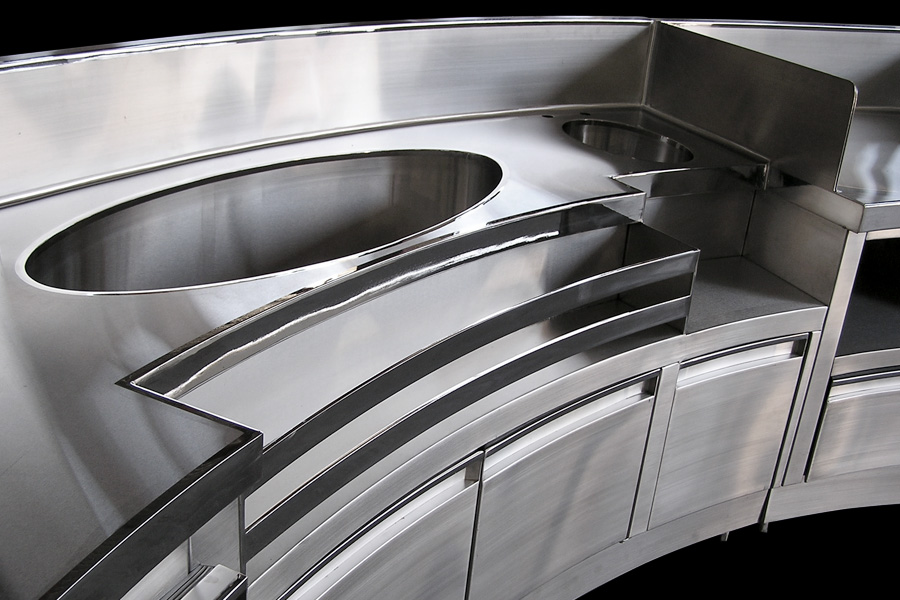 image of custom architectural backbar equipment showing large dump sink and speed rail at MGM Grand Hotel Detroit