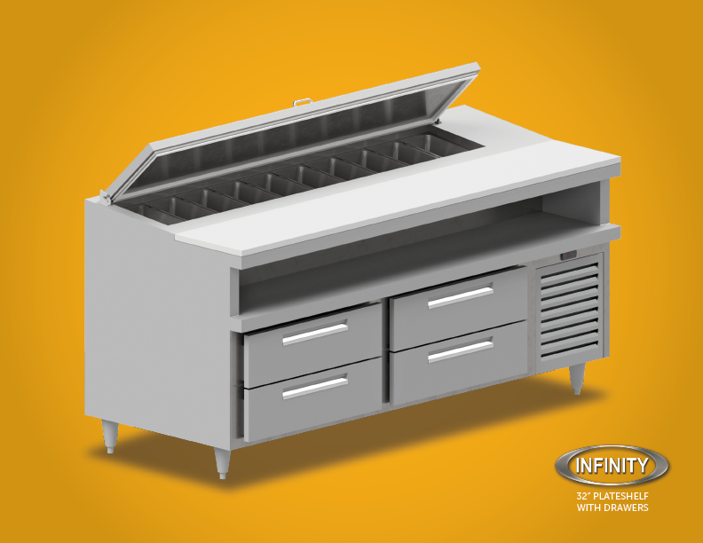 32 inch plateshelf with drawers refrigerator yellow background
