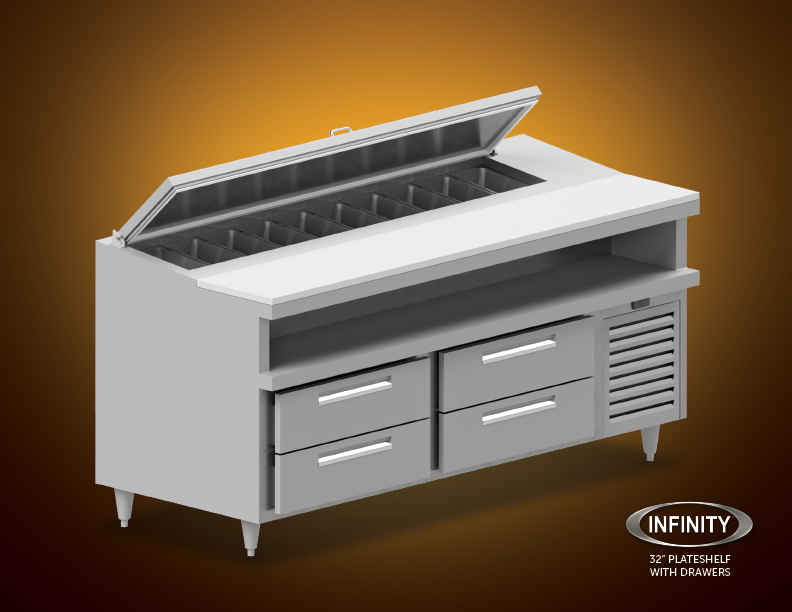 32 inch plateshelf with drawers refrigerator yellow gradient background
