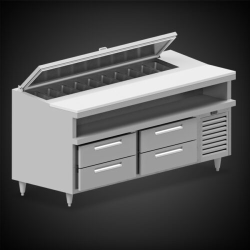 image of stainless steel plate shelf with drawers