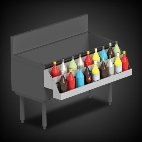 image of stainless steel speedlock rail showing bottles displayed