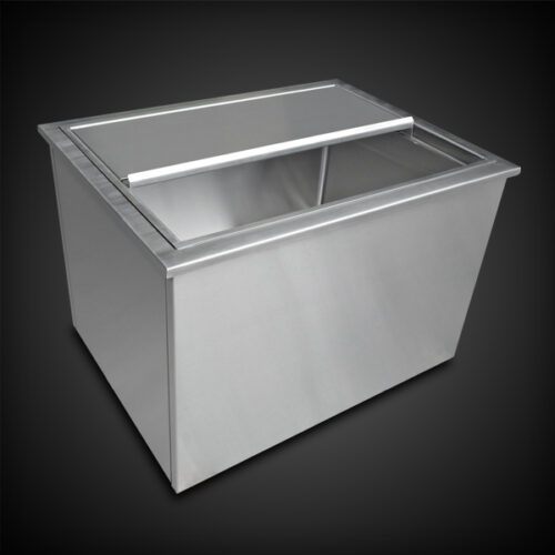 image of stainless steel drop-in ice chest equipment showing sliding door on top partially open
