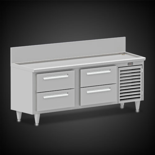 image of stainless steel refrigerator unit with top drainboard and drawers